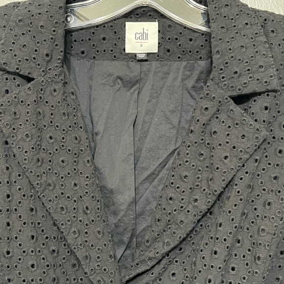 Cabi Flamenco Lace Eyelet Jacket Women’s 8 Black Button Front Cropped Blazer - Picture 5 of 8